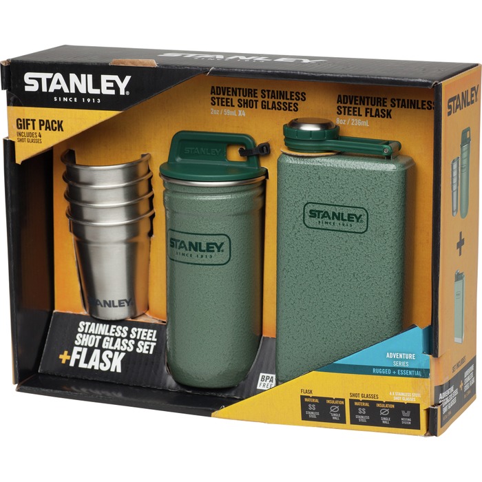 Stanley - Adventure - Tursett 59 ml x4, 236 ml, Stål 18/8, Grønn termoflaske, termokrus, 4 drikkebeger i gavekartong