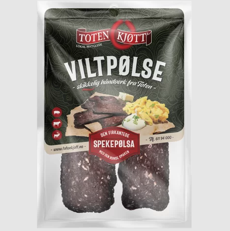 Viltpølse.  Oppskåret