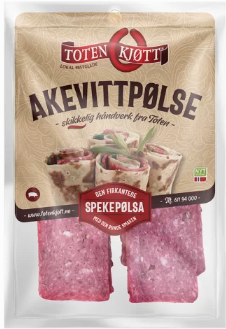 Akevittpølse.   Oppskåret